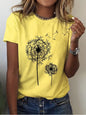 Women's Casual Dandelion Print Knit T-Shirt