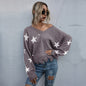 Women's Star Pattern V-Neck Fringe Women's Knit Sweater