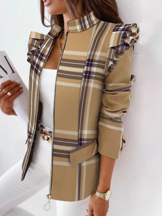 Autumn Winter Long Sleeve Printed Suit Coat