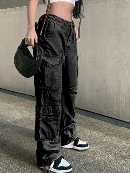 Women's Straight High Waist Loose Wide Leg Retro Daddy Cargo Pants