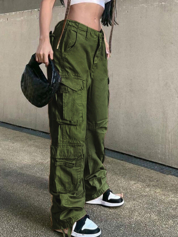 Women's Straight High Waist Loose Wide Leg Retro Daddy Cargo Pants