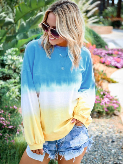 New Ladies Tie Dye Rainbow Gradient Print Long Sleeve Sweatshirt