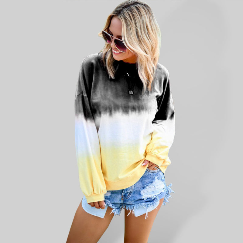 New Ladies Tie Dye Rainbow Gradient Print Long Sleeve Sweatshirt