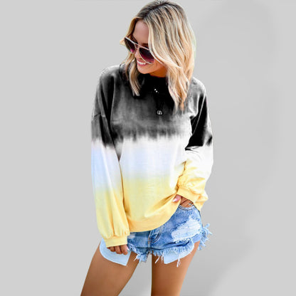 New Ladies Tie Dye Rainbow Gradient Print Long Sleeve Sweatshirt