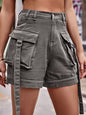 New American Denim Overalls Casual Pocket Shorts Elastic Waist