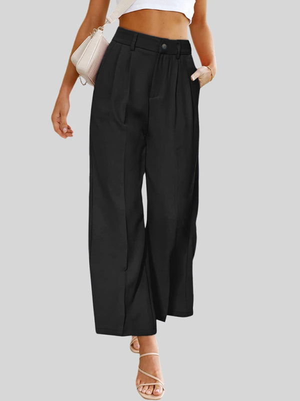 Women's Casual Wide Leg Dress Pants High Waist Button Down Trousers With Pockets