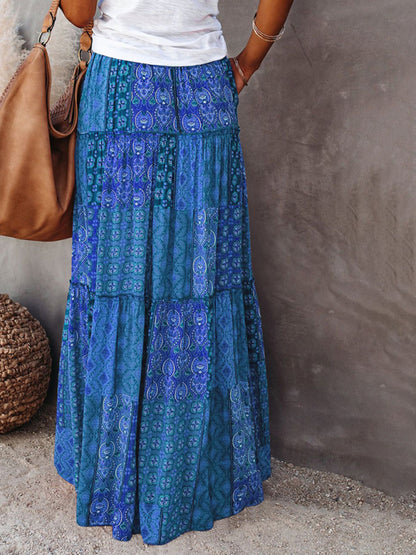 New Bohemian style skirt European and American loose casual high waist long skirt