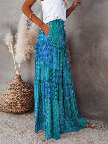 New Bohemian style skirt European and American loose casual high waist long skirt