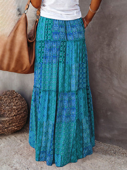 New Bohemian style skirt European and American loose casual high waist long skirt