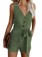 Women's Woven Fashion V-Neck Button-Up Sleeveless Jumpsuit