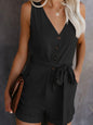 Women's Woven Fashion V-Neck Button-Up Sleeveless Jumpsuit