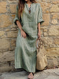 New cotton and linen yarn-dyed striped loose long dress