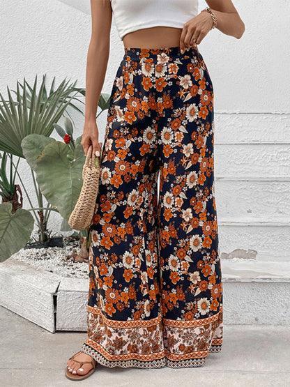 New floral fashion print wide-leg pants