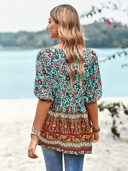 Bohemian Print Button Up Women's Blouse