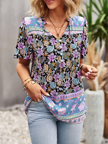 Boho Floral Print Summer Women's Shirt