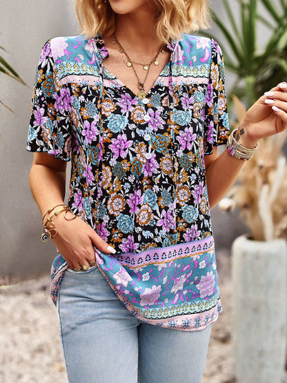 Boho Floral Print Summer Women's Shirt