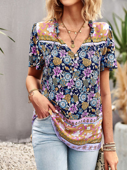 Boho Floral Print Summer Women's Shirt