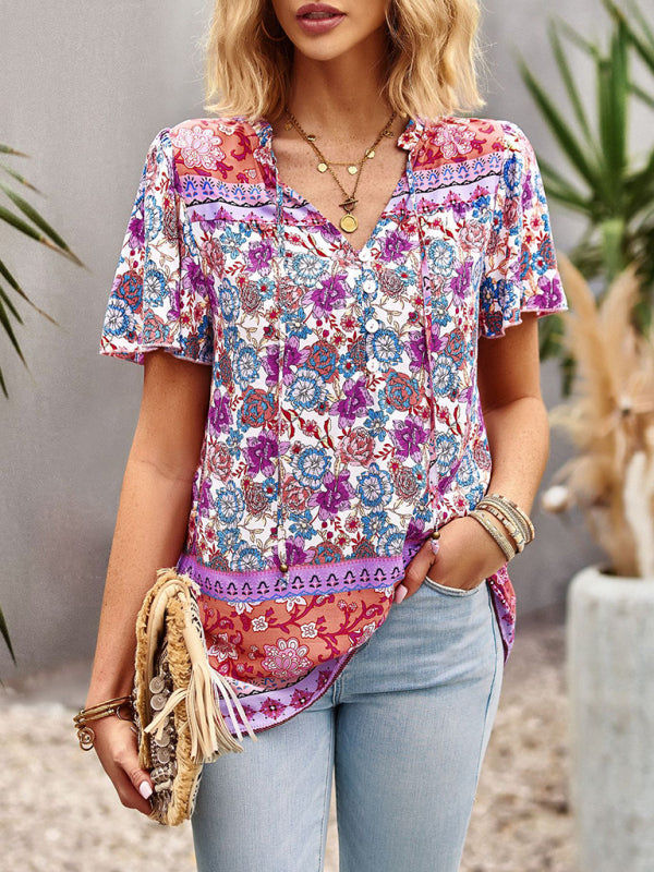 Boho Floral Print Summer Women's Shirt