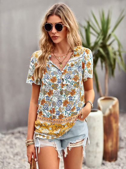 Boho Floral Print Summer Women's Shirt