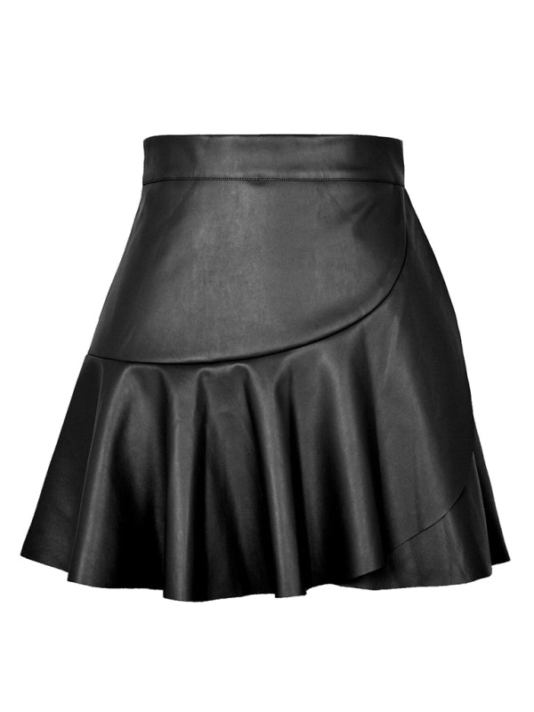 High Waist Ruffle Irregular Sexy Babes PU Skirt