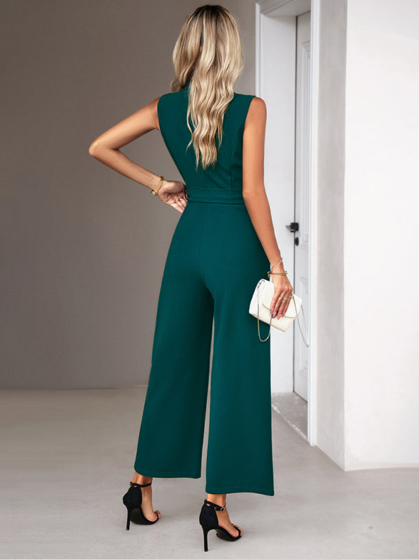 New women's elegant V-neck tie commuter sleeveless jumpsuit