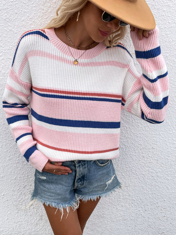 Striped Knit Casual Sweater for Women