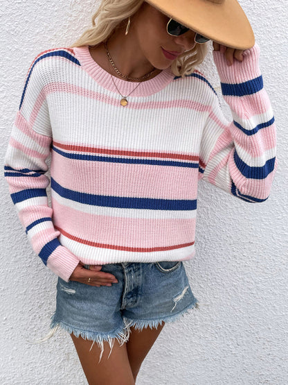 Striped Knit Casual Sweater for Women