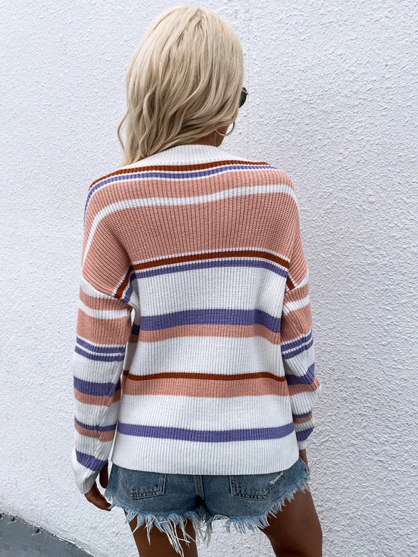 Striped Knit Casual Sweater for Women