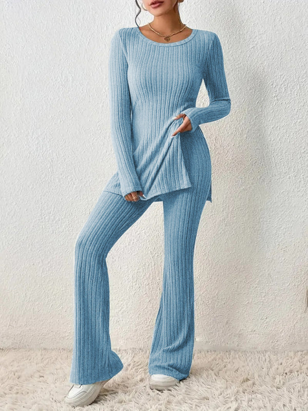 Women's casual slim side slit knitted two-piece set