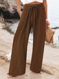 Elastic casual solid color wide leg trousers