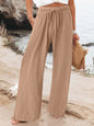 Elastic casual solid color wide leg trousers