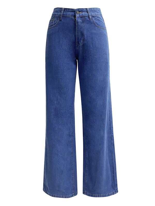 Women's High Waist Washed Straight Leg Jeans