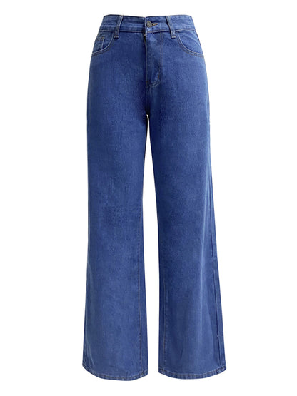 Women's High Waist Washed Straight Leg Jeans