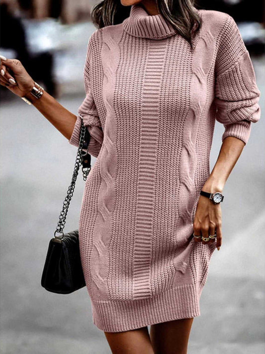 Women's Mid-Length Turtleneck Long Sleeve Sweater Dress