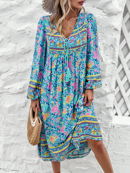 Women's Casual Resort Printed Bohemian Long Sleeve Dress