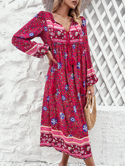 Women's Casual Resort Printed Bohemian Long Sleeve Dress