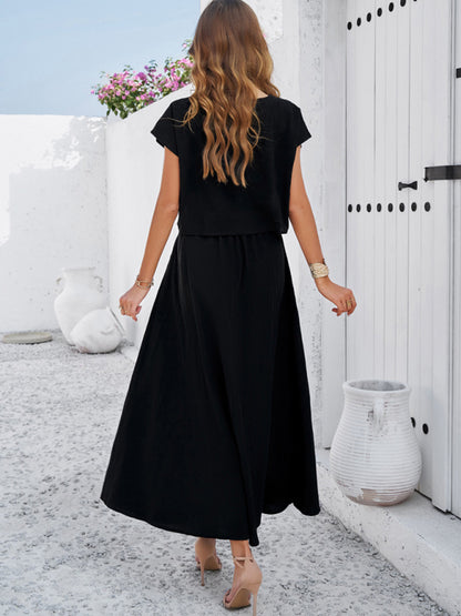 New spring and summer casual sleeveless top and long skirt suit