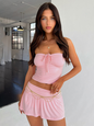 Women's sexy smocked corded tube top with wide swing A-line pants and skirt suit