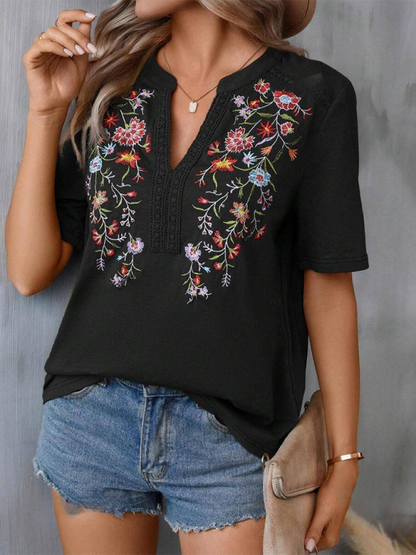 New women's fashion embroidery stitching lace top