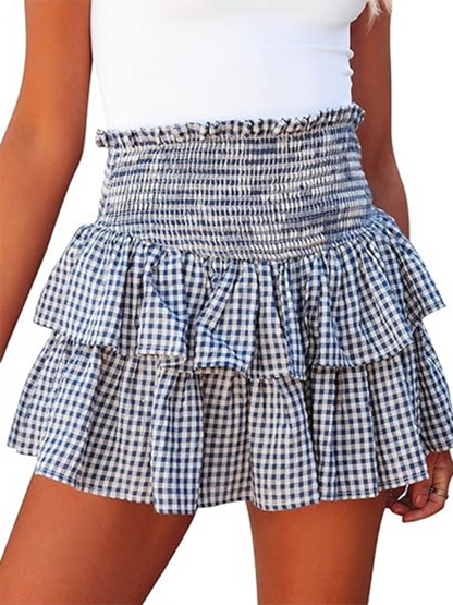 Cake plaid short skirt with high waist short skirt Y2k hot girl fashion short skirt