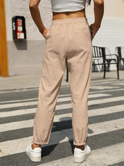 New Casual High Waist Button Straight Leg Pants