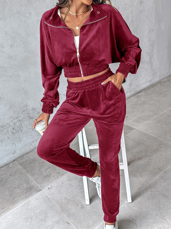 New solid color leisure sports gold velvet long-sleeved pants suit