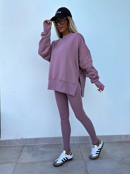 New style casual tight pants loose sweater suit two piece set