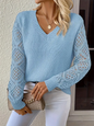 Women's Temperament V-neck Hollow Long Sleeve Solid Color Casual Top