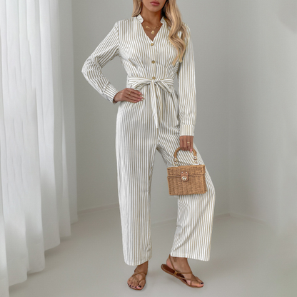 Ladies new v-neck striped lace-up jumpsuit