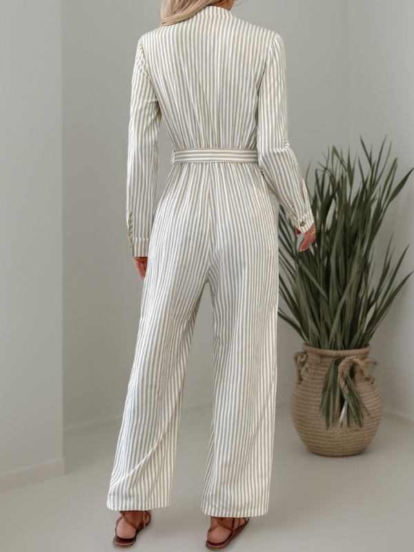 Ladies new v-neck striped lace-up jumpsuit