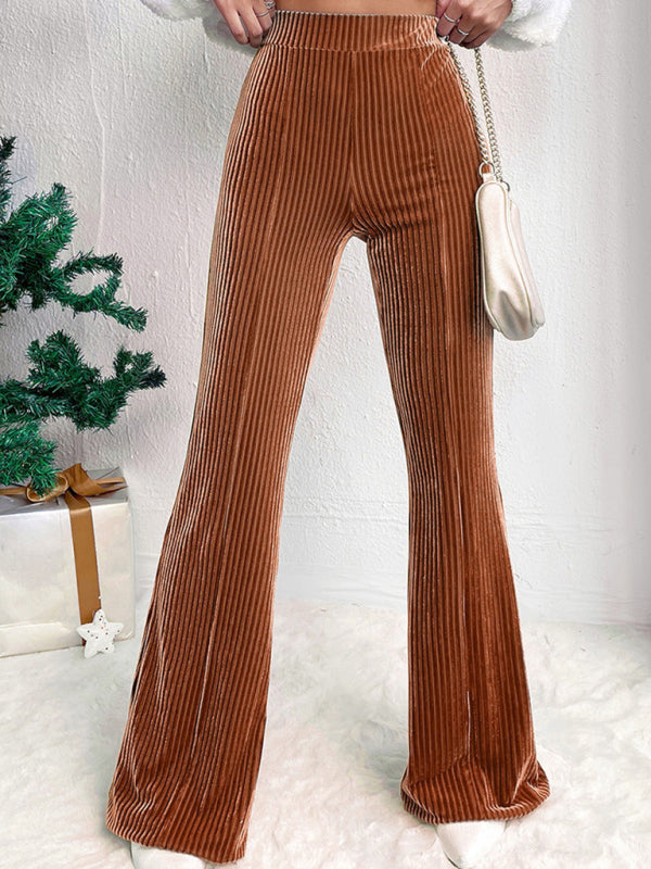 New style corduroy wide-leg casual pants fashionable solid color high waist flared pants