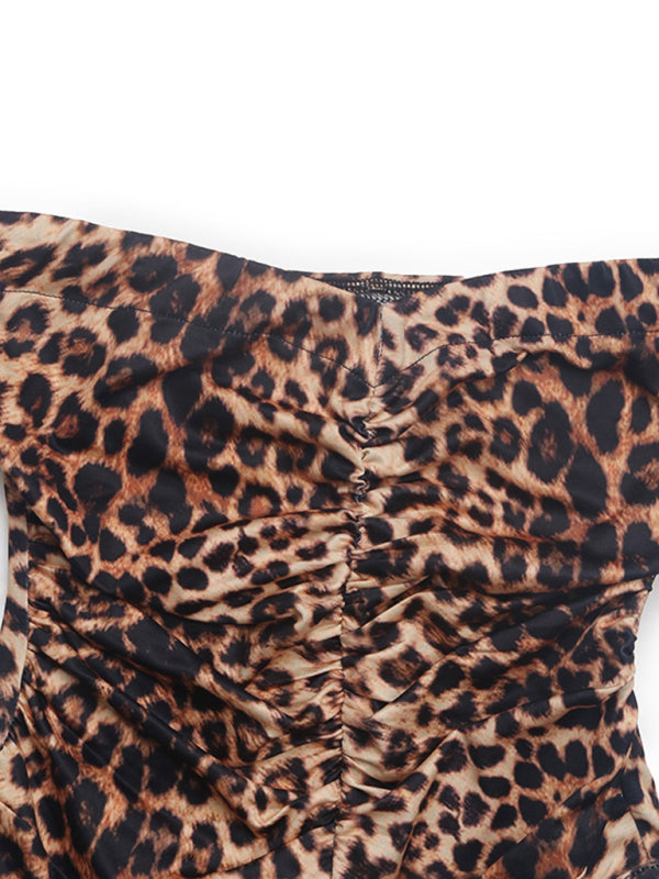 New leopard print sexy slim jumpsuit retro leopard print sweet and spicy style bodysuit