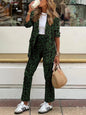 Women's Leopard Print Casual Fashion Cardigan Jacket Suit Set Trousers