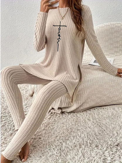 Fashion long-sleeved letter print sportswear two-piece suit